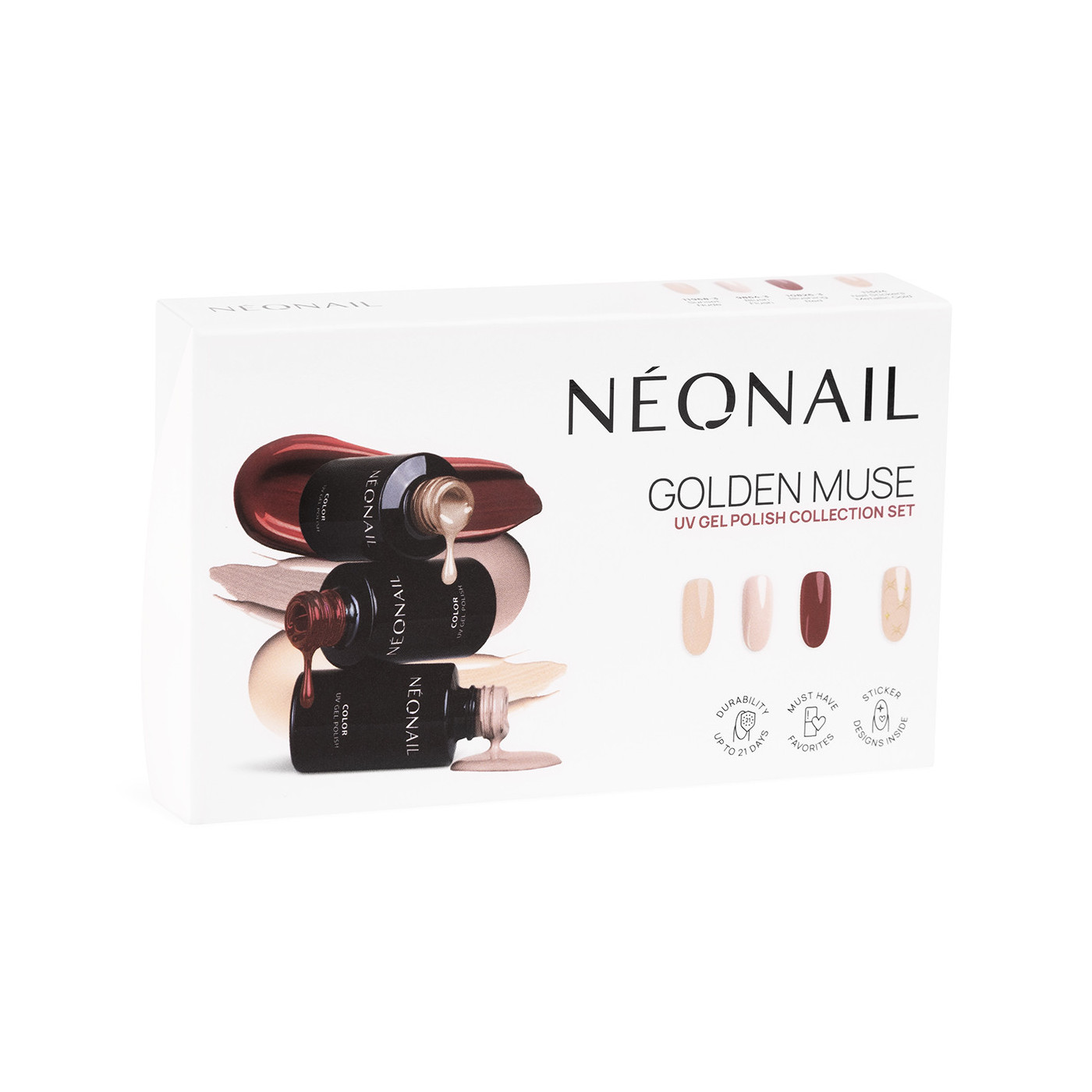 Golden Muse - Set 3 esmaltes semipermanentes & Stickers