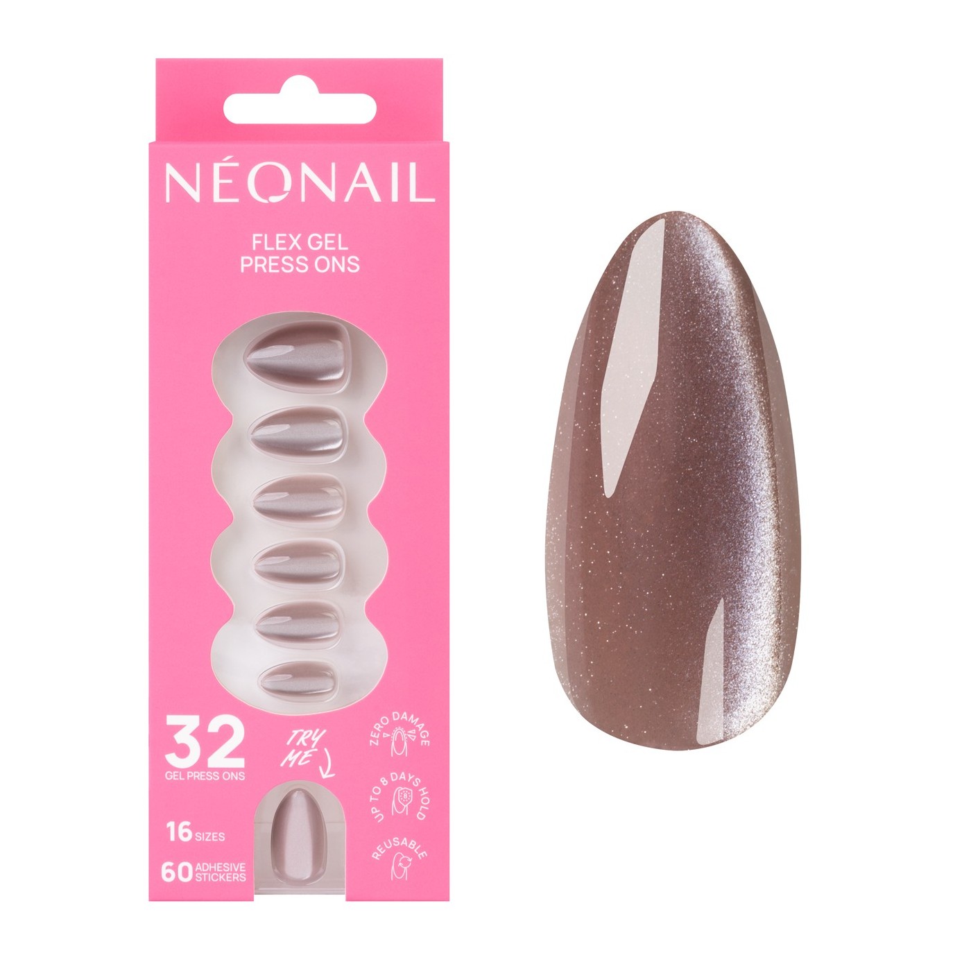 Flex Gel Press Ons - Blush Cateye Medium Almond | NEONAIL