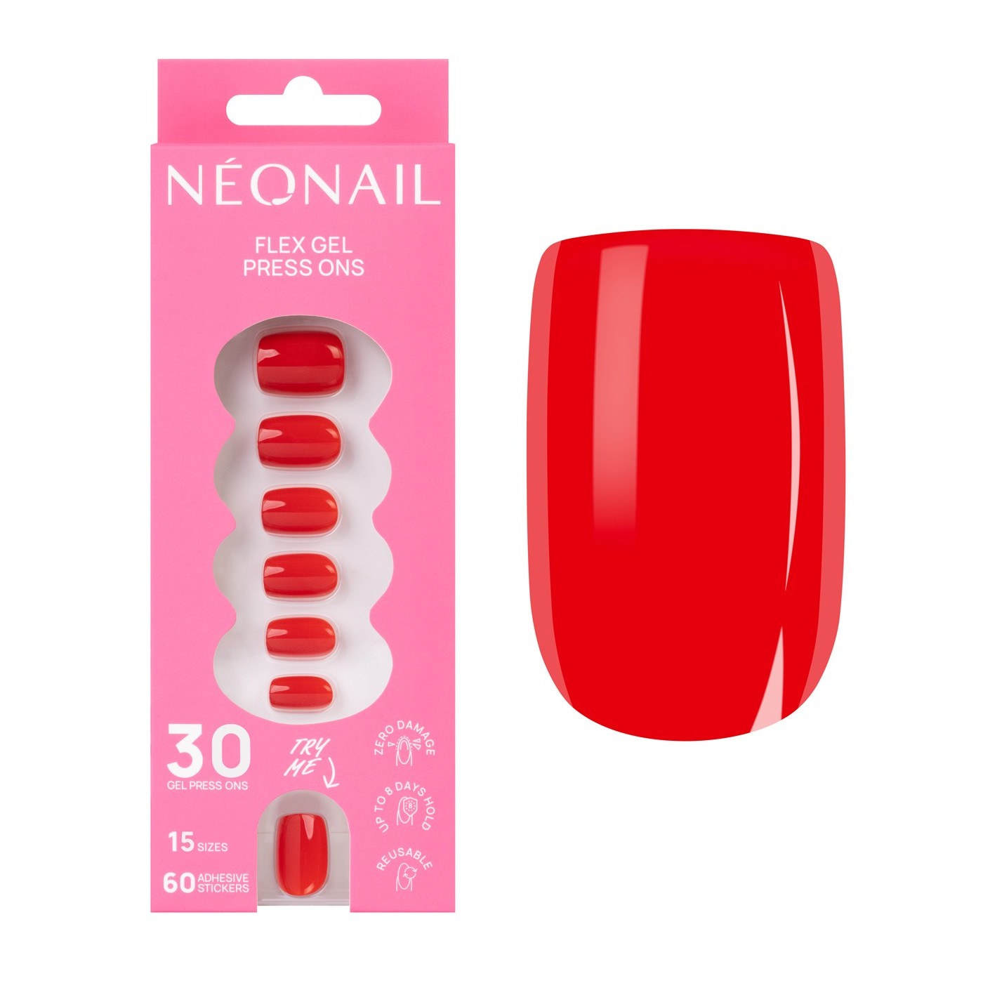 Flex Gel Press Ons 30 ud &ndash; Bold Red Short Square | NEONAIL