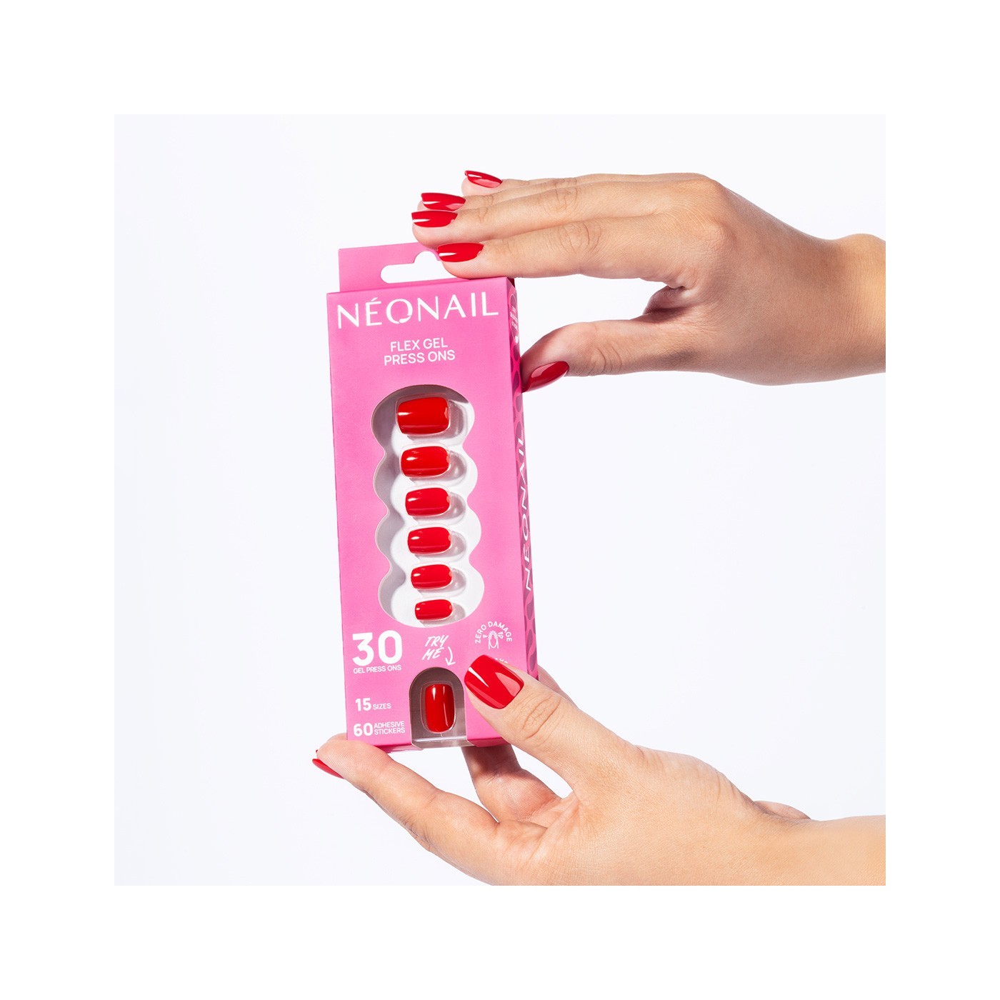 Flex Gel Press Ons 30 ud &ndash; Bold Red Short Square | NEONAIL