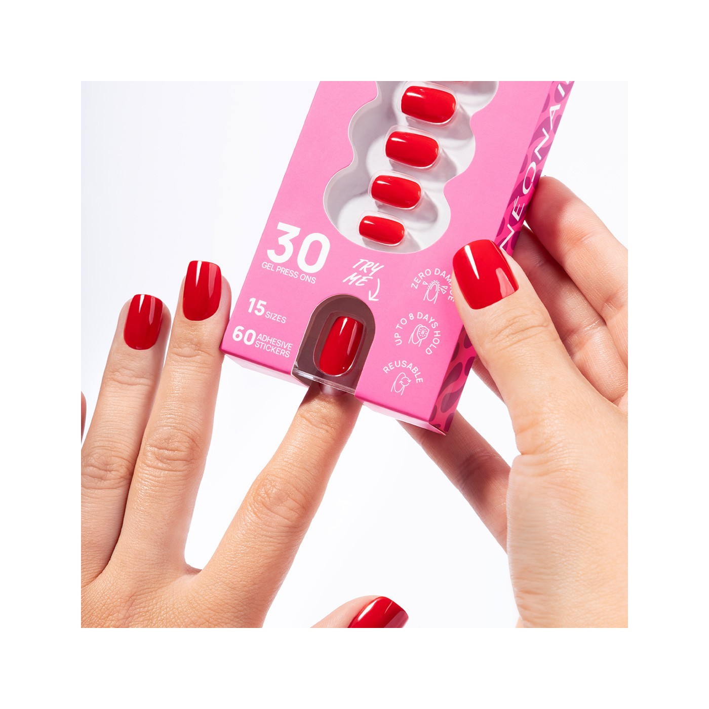Flex Gel Press Ons 30 ud &ndash; Bold Red Short Square | NEONAIL