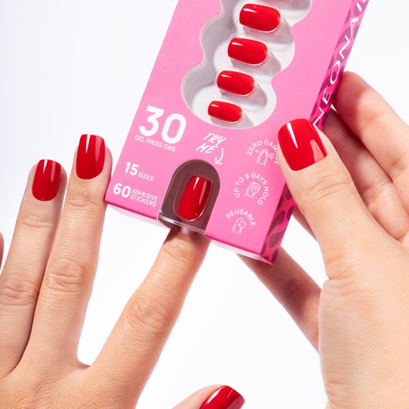 Flex Gel Press Ons 30 ud &ndash; Bold Red Short Square | NEONAIL