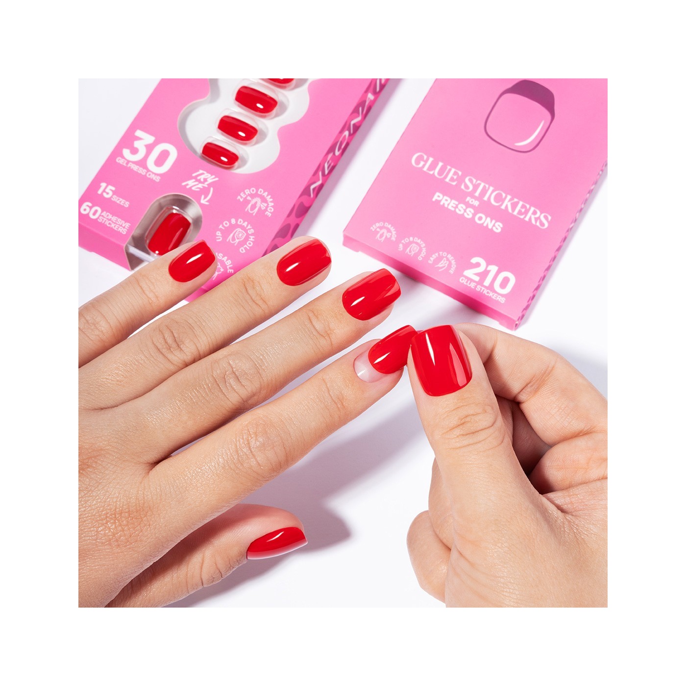 Flex Gel Press Ons 30 ud &ndash; Bold Red Short Square | NEONAIL