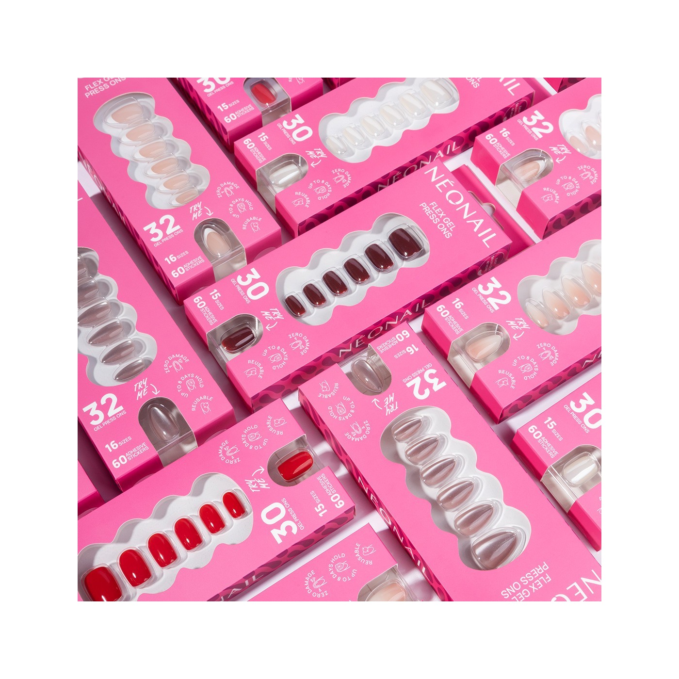 Flex Gel Press Ons 30 ud &ndash; Bold Red Short Square | NEONAIL