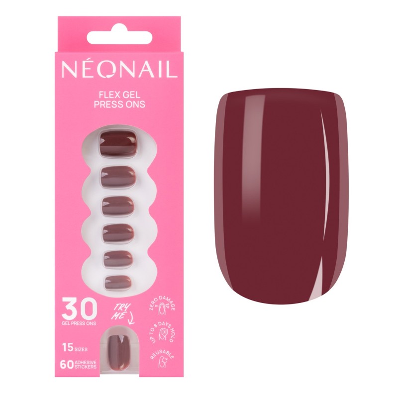 Flex Gel Press Ons 30 ud - Merlot Short Square | NEONAIL Flex Gel Press Ons 30 ud - Merlot Short Square | NEONAIL