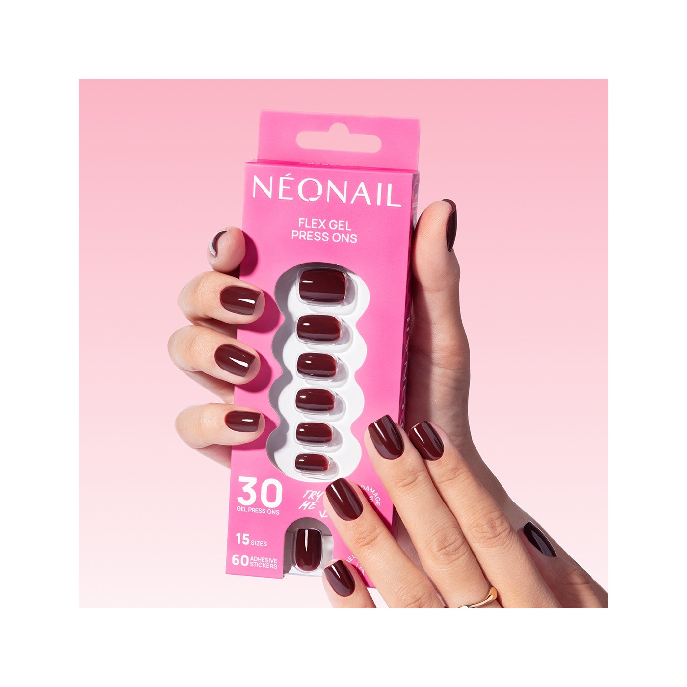 Flex Gel Press Ons 30 ud - Merlot Short Square | NEONAIL Flex Gel Press Ons 30 ud - Merlot Short Square | NEONAIL