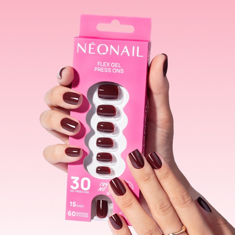 Flex Gel Press Ons 30 ud - Merlot Short Square | NEONAIL Flex Gel Press Ons 30 ud - Merlot Short Square | NEONAIL
