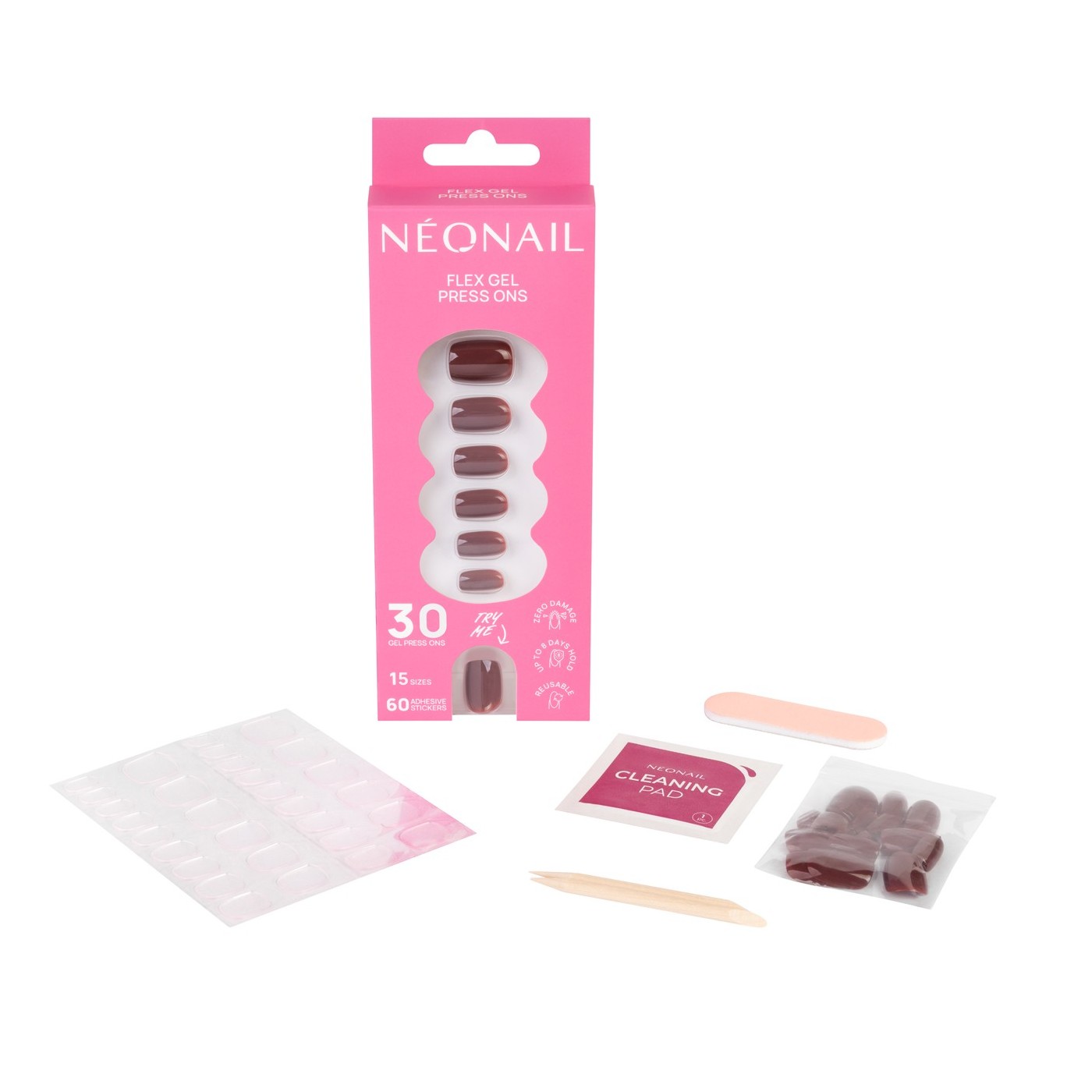 Flex Gel Press Ons 30 ud - Merlot Short Square | NEONAIL Flex Gel Press Ons 30 ud - Merlot Short Square | NEONAIL