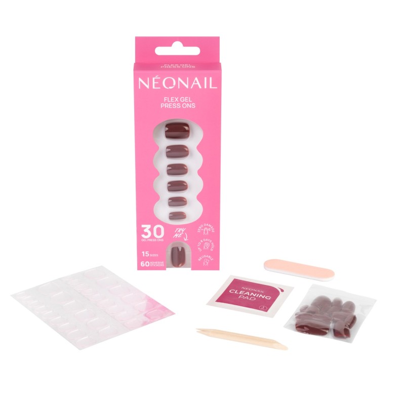 Flex Gel Press Ons 30 ud - Merlot Short Square | NEONAIL Flex Gel Press Ons 30 ud - Merlot Short Square | NEONAIL