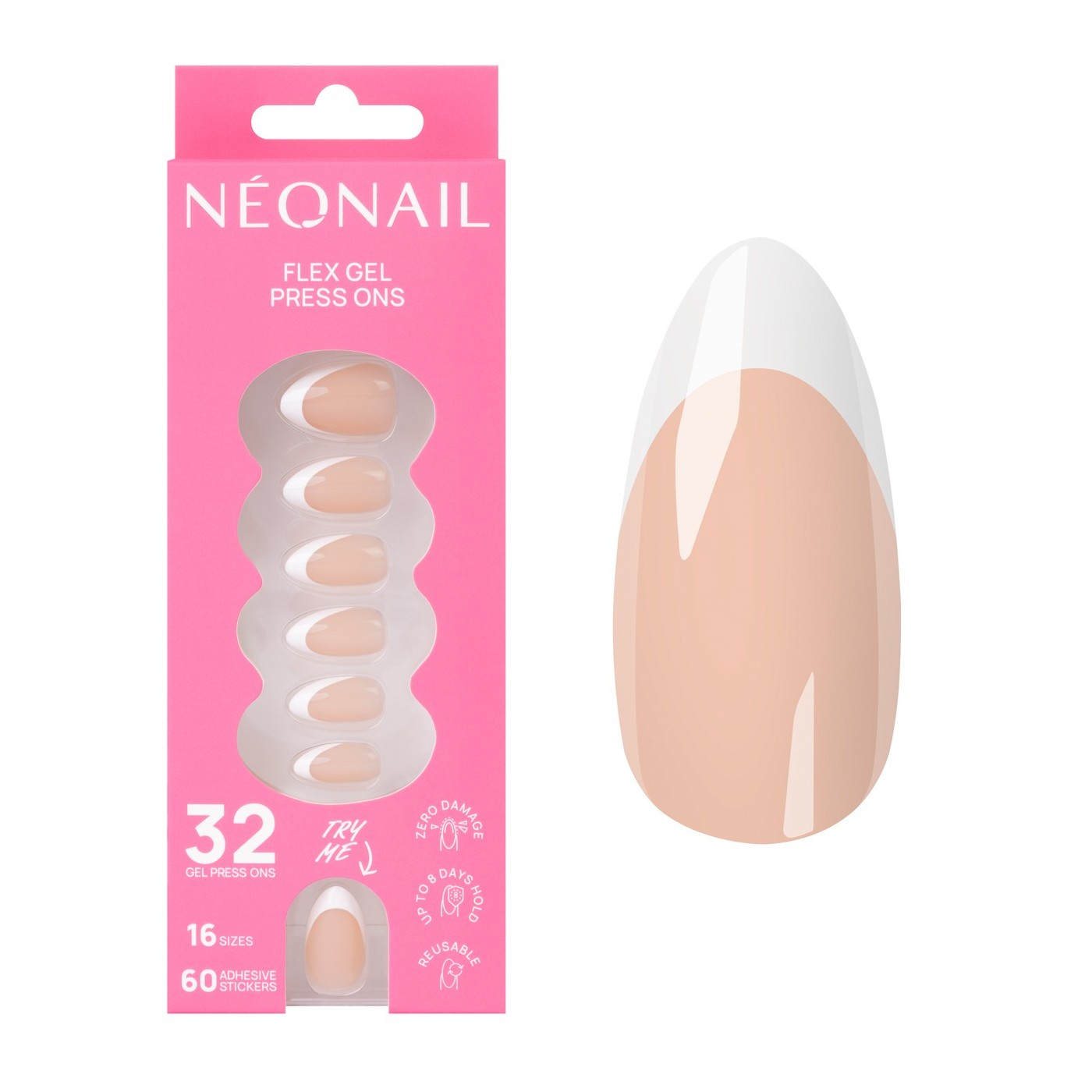 Flex Gel Press Ons 32 ud - Perfect French Medium Almond