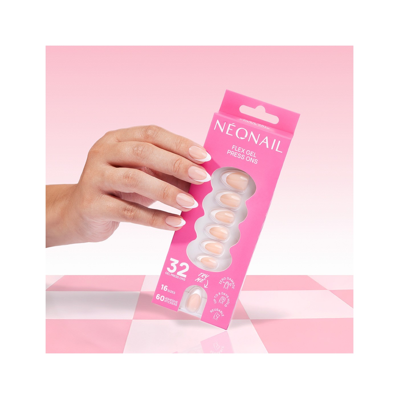 Flex Gel Press Ons 32 ud - Perfect French Medium Almond