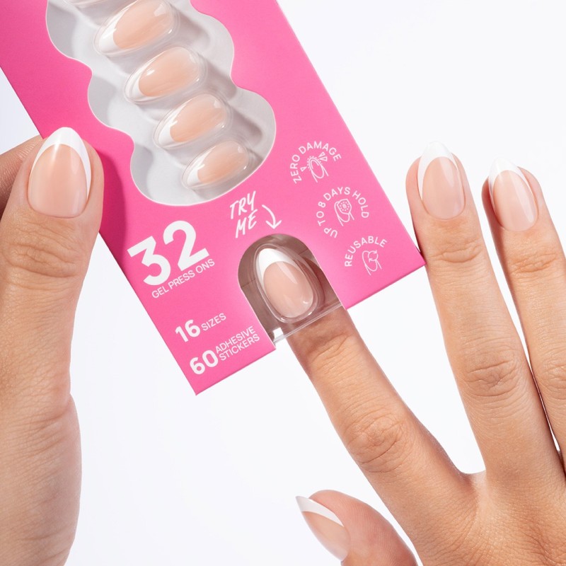 Flex Gel Press Ons 32 ud - Perfect French Medium Almond
